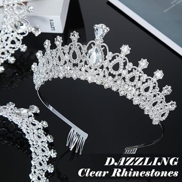Women Girls Silver Rhinestone Tiara Crown Bridal Prom Wedding Party Accessory main image 4